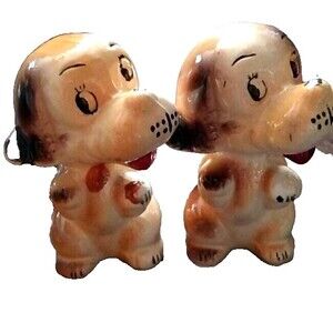 Mid Century Puppy Dog Salt and Pepper Shakers Vintage Retro Kitschy Fun Stoppers